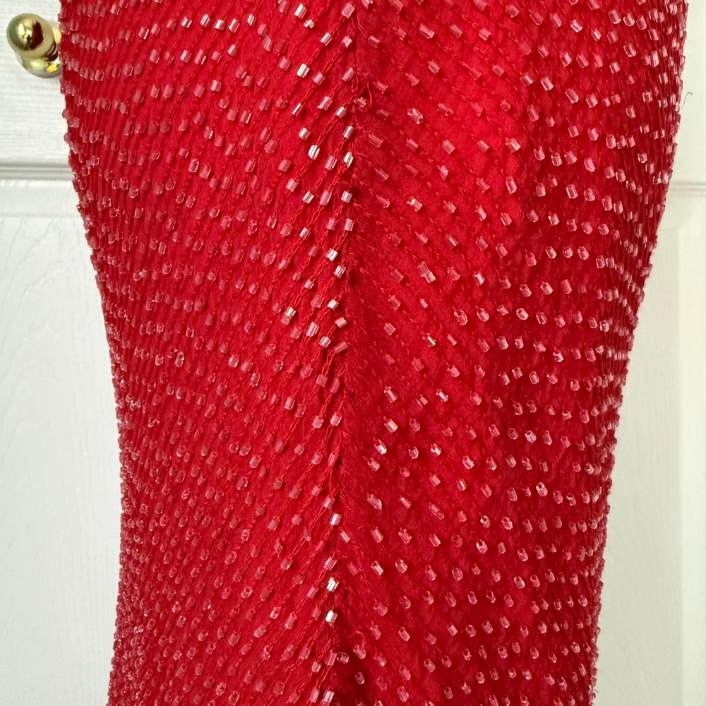 STENAY | Red Silk Beaded Open Back Gown Sz 4 - Picture 9 of 13